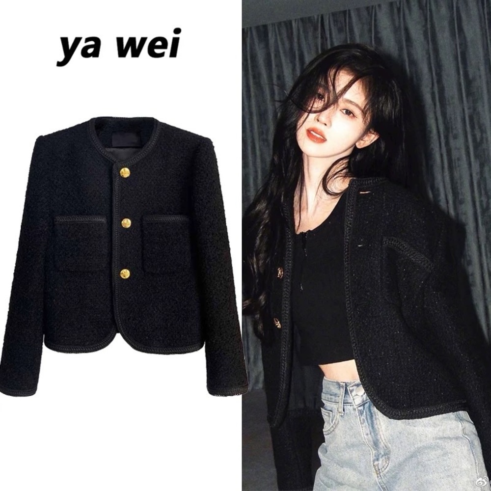 Stylish Black Tweed Jacket with Gold Buttons size S
